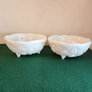 2 Milk Glass Bowls Toltec Wedding Pair Quilt McKee